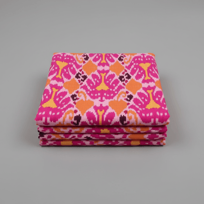 Multicolor Big Pattern Fine Quality Cotton Handloom Ikat Fabric for Dress Material | Width: 44"