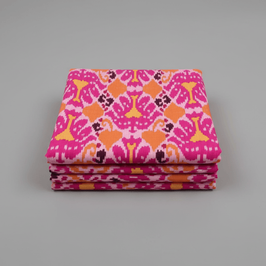 Multicolor Big Pattern Fine Quality Cotton Handloom Ikat Fabric for Dress Material | Width: 44"