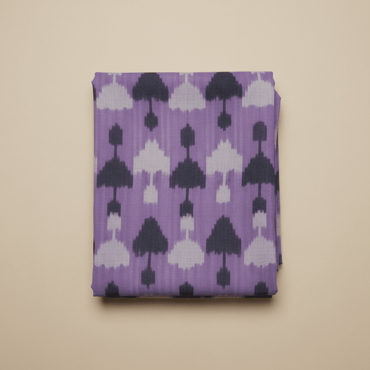Purple Fine Quality Cotton Handloom Ikat Fabric for Dress Material | Width: 44"