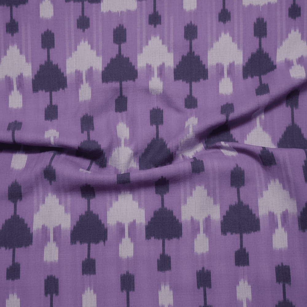 Purple Fine Quality Cotton Handloom Ikat Fabric for Dress Material | Width: 44"