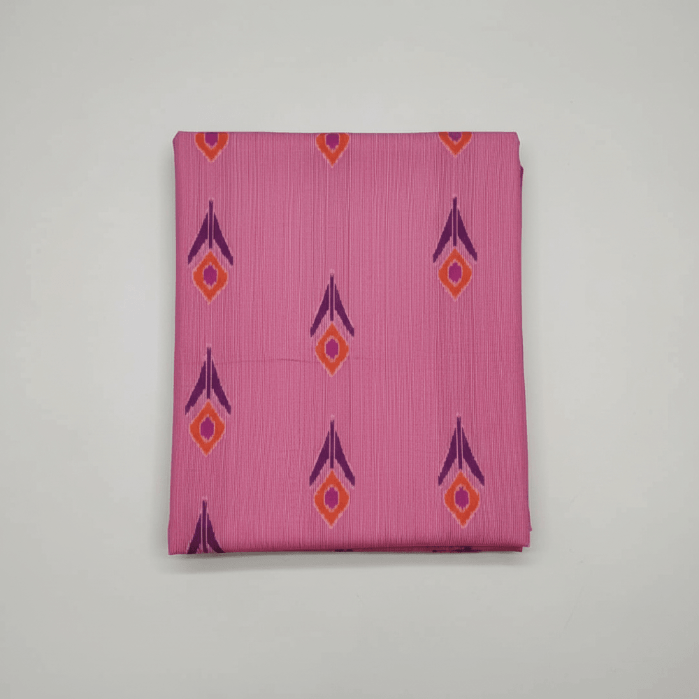 Orange & Purple Stripe Fine Quality Cotton Handloom Ikat Fabric for Dress Material | Width: 44"
