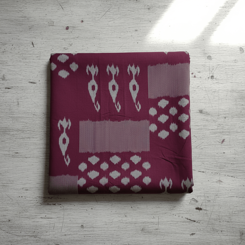 Purple & Grey Fine Quality Cotton Handloom Ikat Fabric for Dress Material | Width: 44"