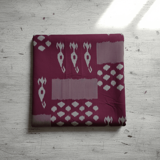 Purple & Grey Fine Quality Cotton Handloom Ikat Fabric for Dress Material | Width: 44"