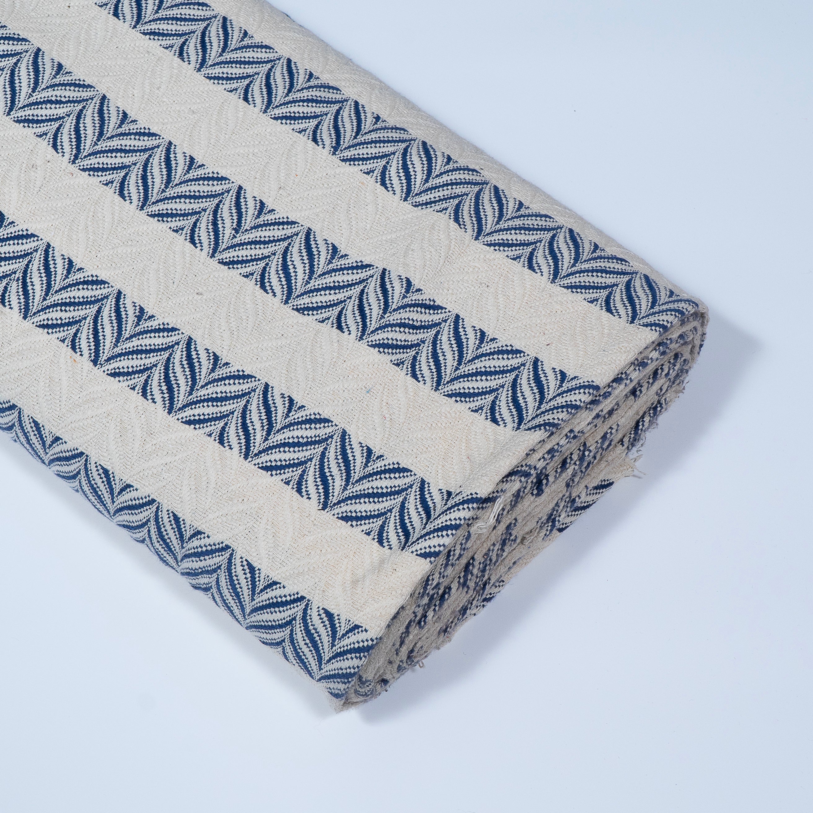 Blue and Off White Color Cotton Jacquard Fabric