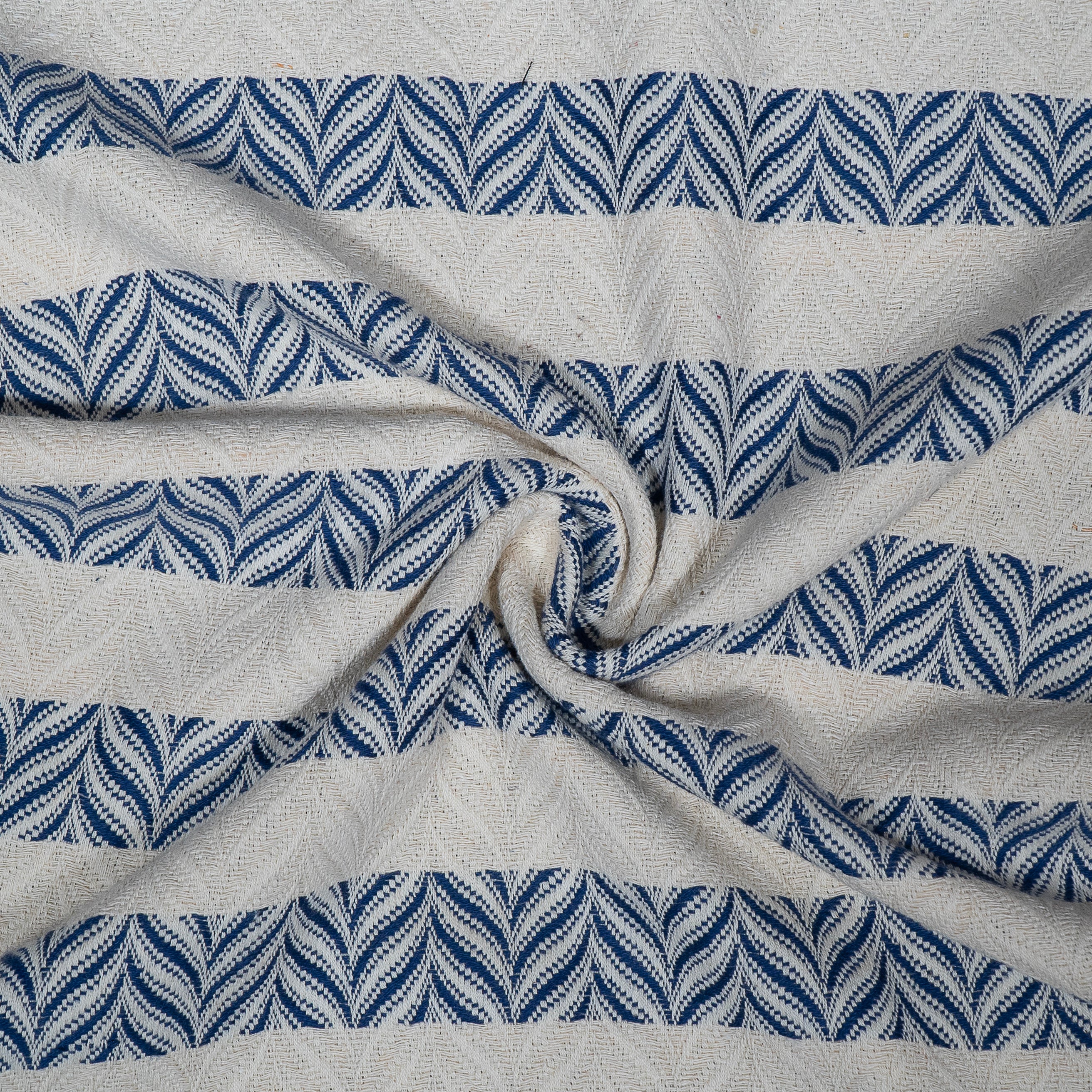 Blue and Off White Color Cotton Jacquard Fabric