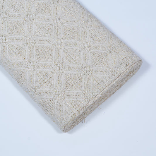 Cream Golden Lurex Cotton Blend Dyeable Jacquard (Sku: J-366)
