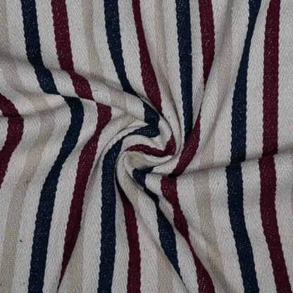 Brown, Beige & Blue Stripe Cotton Blend Jacquard | SKU: J-426