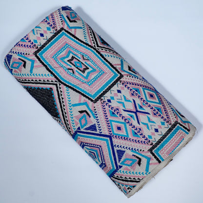 Pink, Blue & Black Cotton Blend Jacquard | SKU: J-446