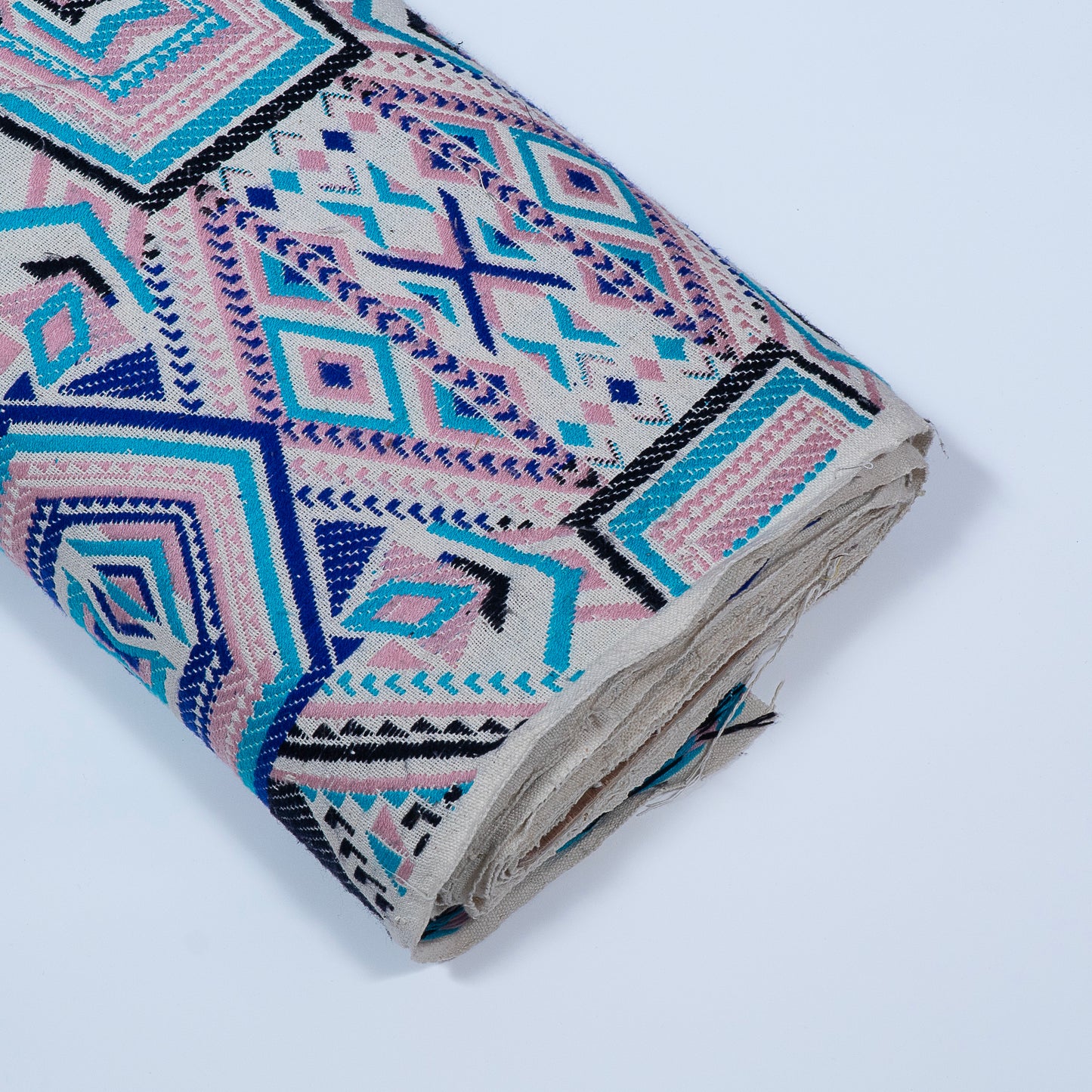 Pink, Blue & Black Cotton Blend Jacquard (Sku: J-446)