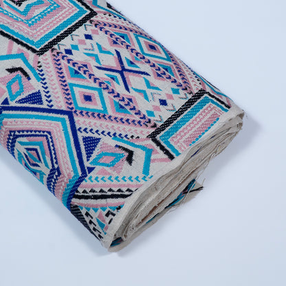 Pink, Blue & Black Cotton Blend Jacquard | SKU: J-446