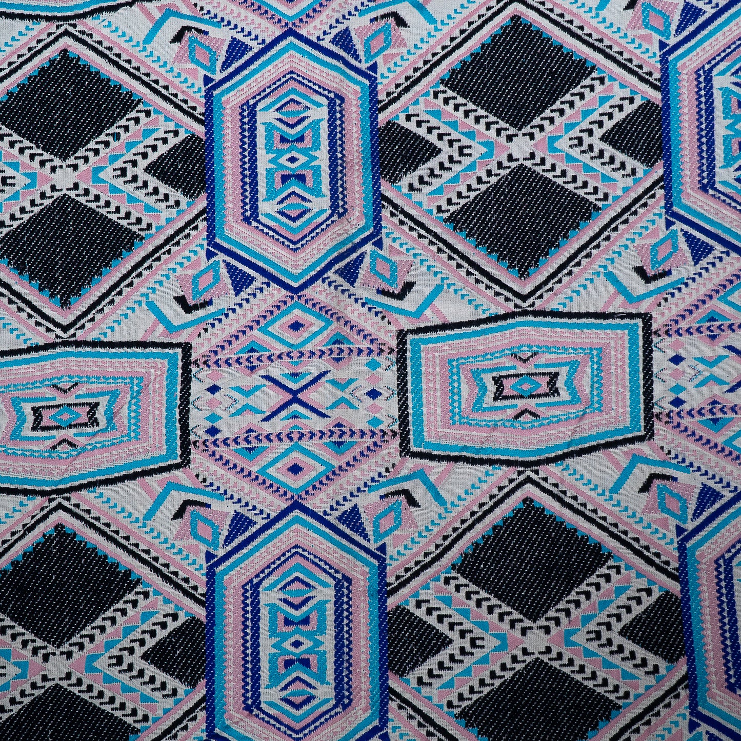 Pink, Blue & Black Cotton Blend Jacquard (Sku: J-446)