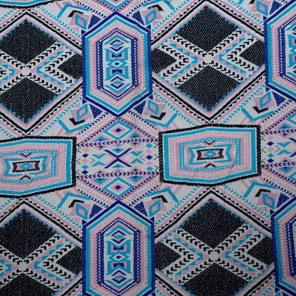 Pink, Blue & Black Cotton Blend Jacquard | SKU: J-446