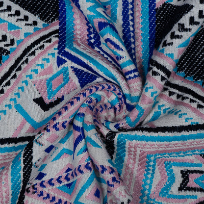 Pink, Blue & Black Cotton Blend Jacquard | SKU: J-446