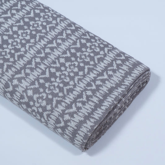 White, Grey Cotton Jacquard Geometric Design (Sku: J-501)