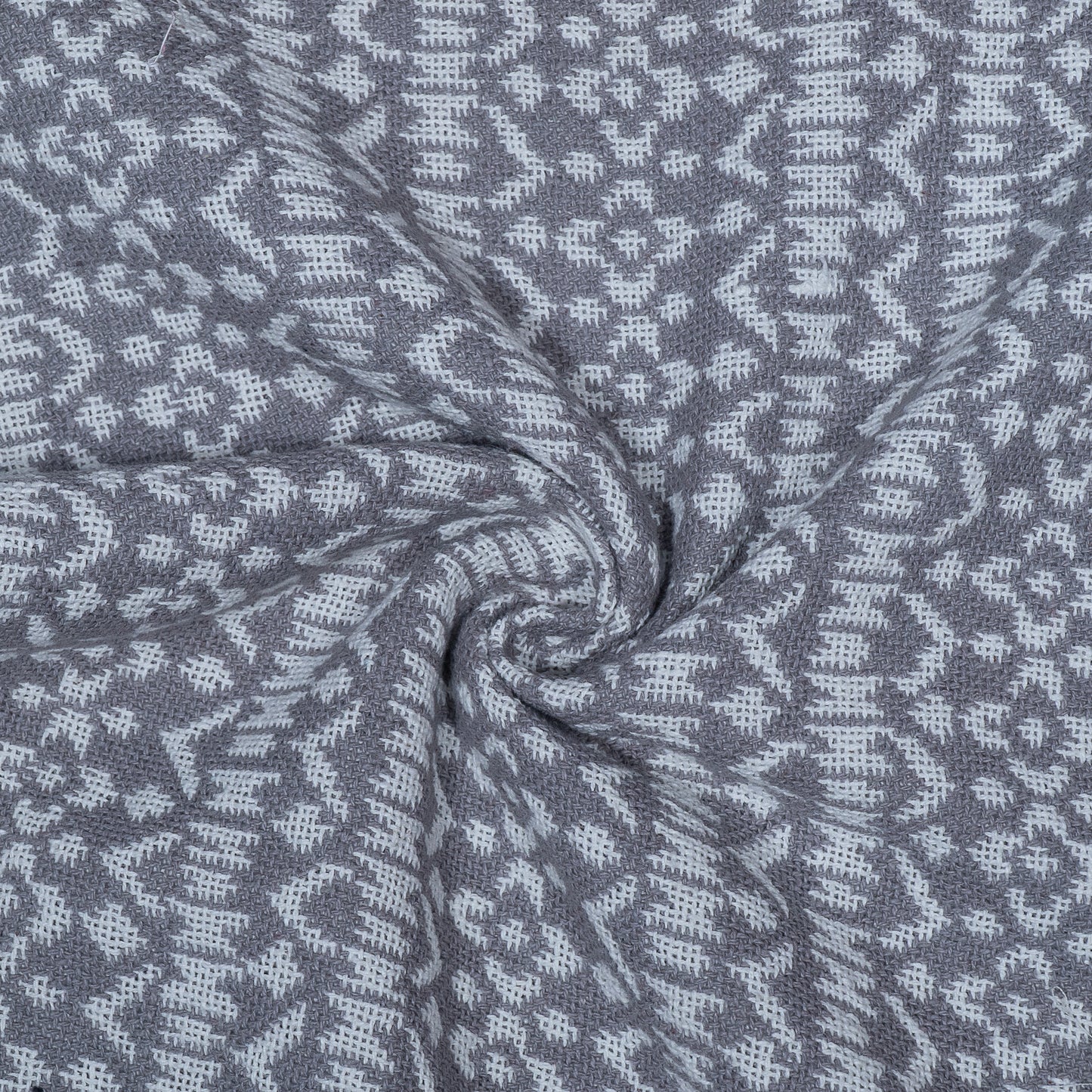 White, Grey Cotton Jacquard Geometric Design (Sku: J-501)