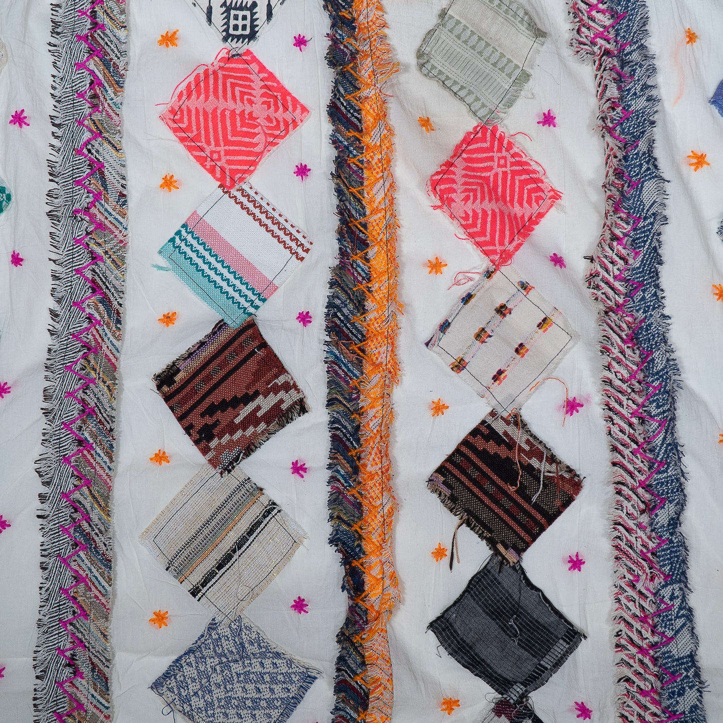 White and Patchwork Cotton Jacquard for Tot Bags (Sku: J-514)