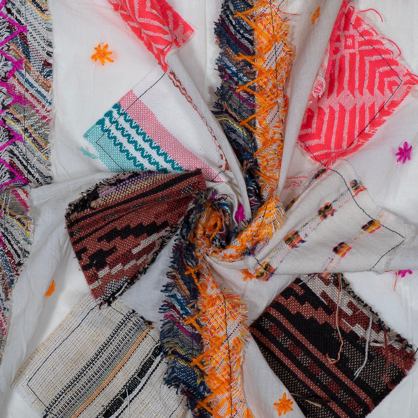 White and Patchwork Cotton Jacquard for Tot Bags (Sku: J-514)