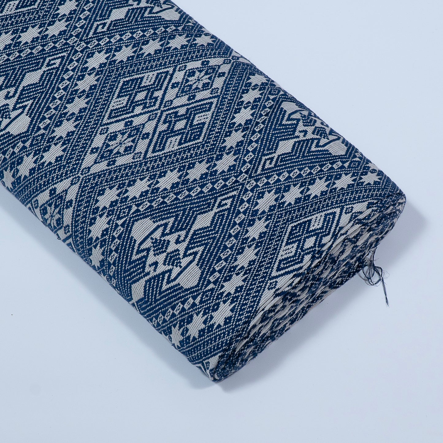 Blue, White Cotton Blend Jacquard (Sku: J-518)