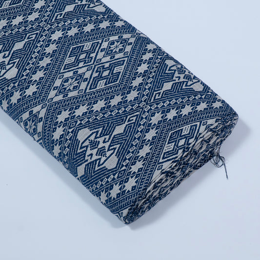 Blue, White Cotton Blend Jacquard (Sku: J-518)