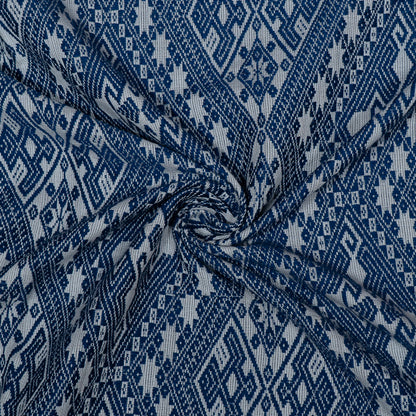 Blue, White Cotton Blend Jacquard | SKU: J-518