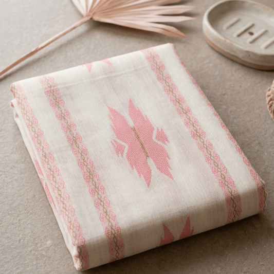 Off White & Pink Lightweight Cotton Jacquard | SKU: J-596