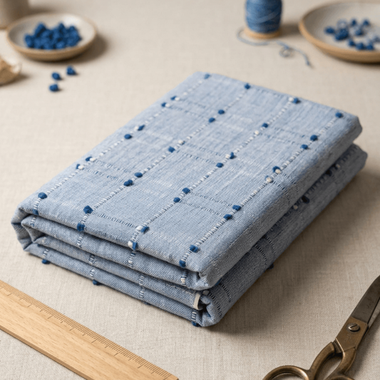 Blue Tuftting Design Cotton Blend Jacquard | SKU: J-603