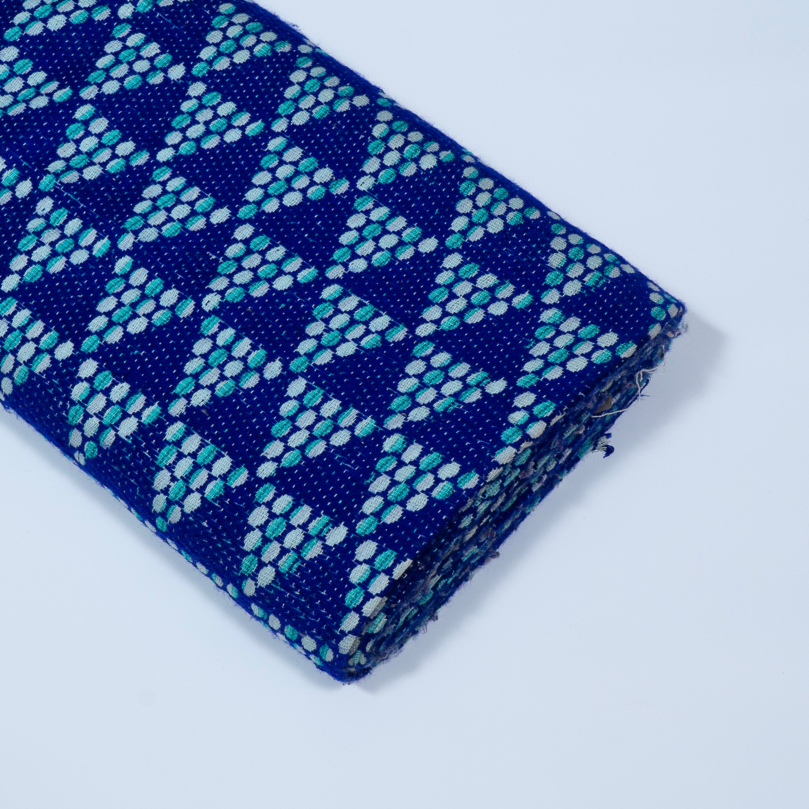 Blue & White Geometric Cotton Blend Jacquard (Sku: J-88)