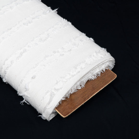 White Fringe Stripe Cotton Dyeable Jacquard Fabric - 44" (112 cm)