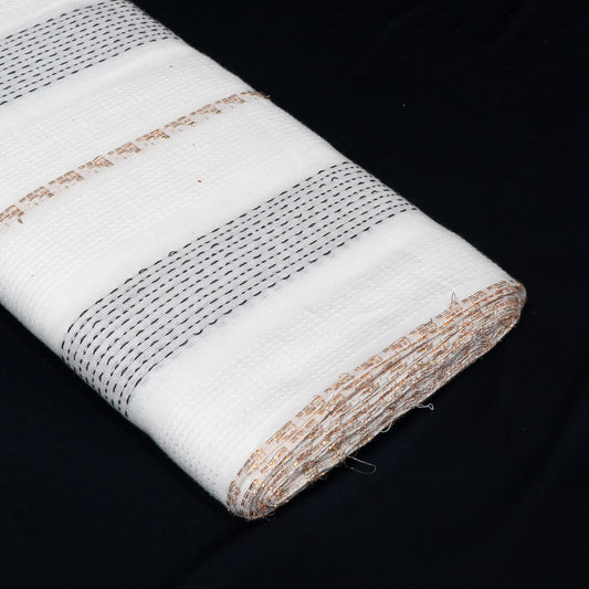 Black, White & Golden Cotton Lurex Blend Dyeable Jacquard Fabric - 44" (112 cm)