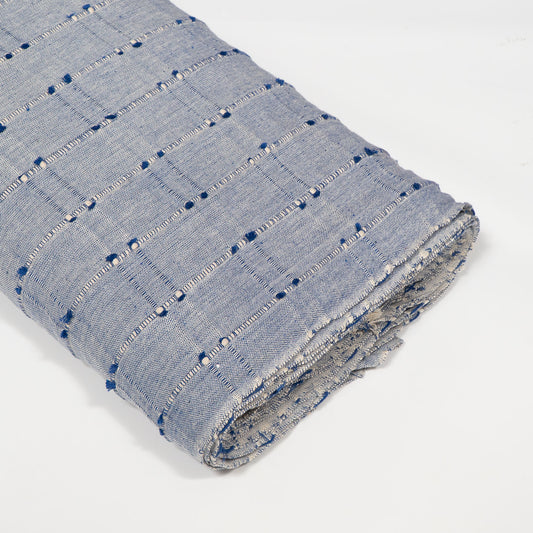 Blue Dobby Cotton Blend Jacquard Fabric - 44" (112 cm)