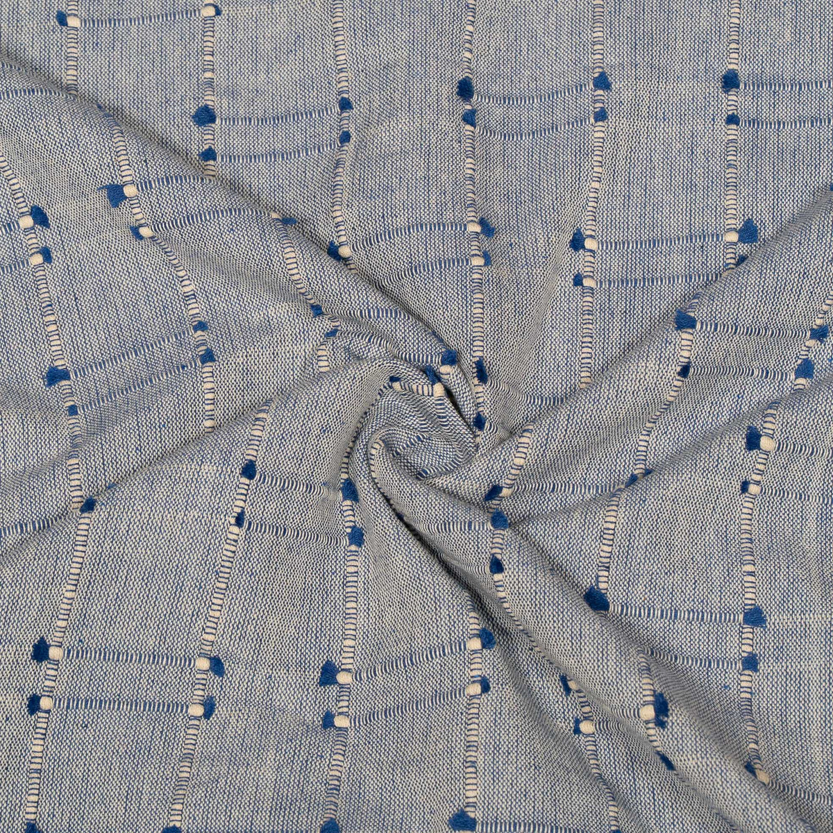Blue Dobby Cotton Blend Jacquard Fabric - 44" (112 cm)