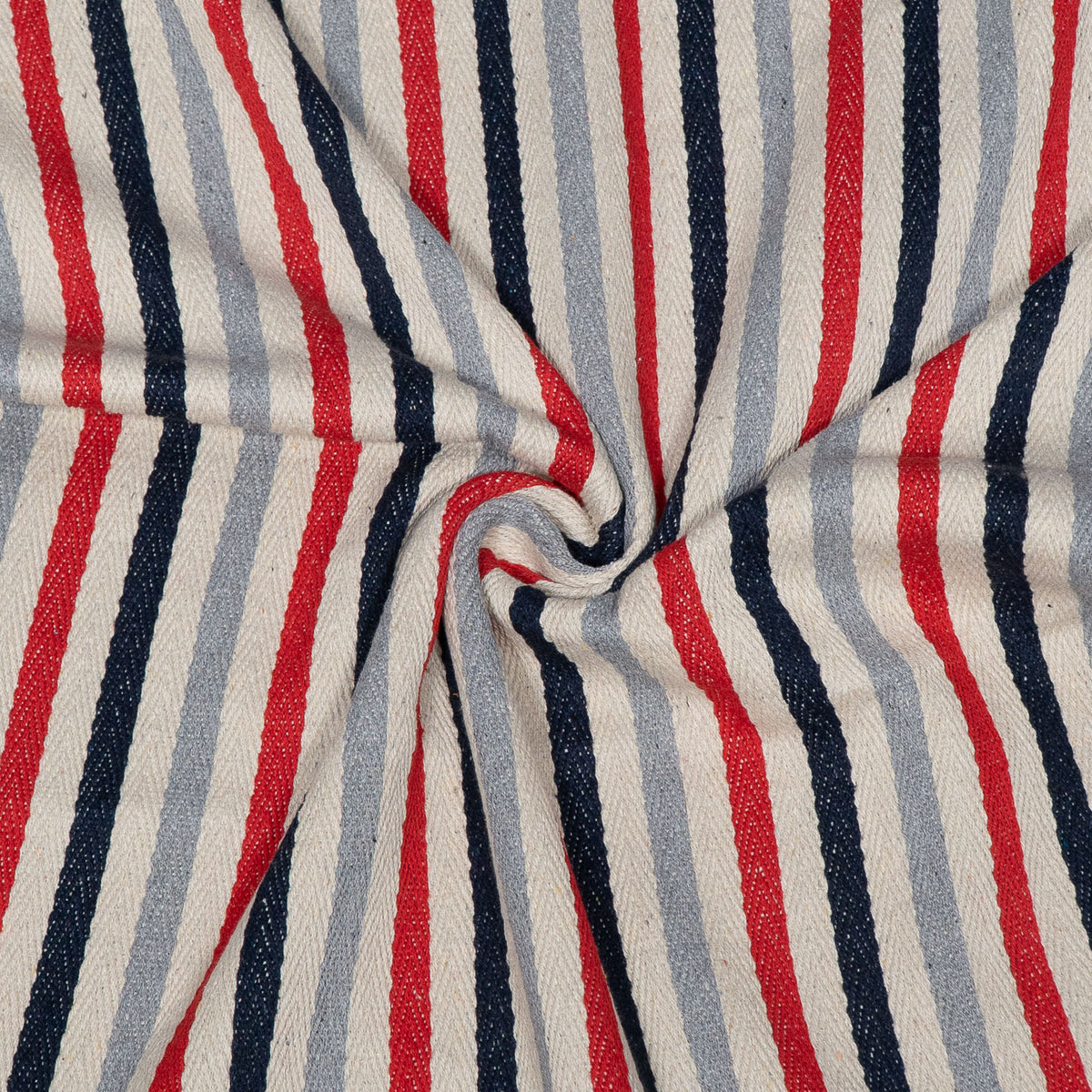 Off White, Blue, Red & Grey Stripe Cotton Jacquard Fabric for Home Decor | Width: 44"
