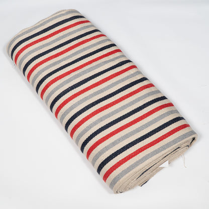 Off White, Blue, Red & Grey Stripe Cotton Jacquard Fabric for Home Decor | Width: 44"