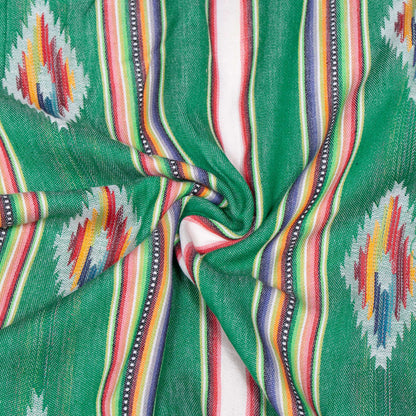 Parrot Green Multicolor Stripe Cotton Lightweight Jacquard Fabric for Dresses | Width: 44"