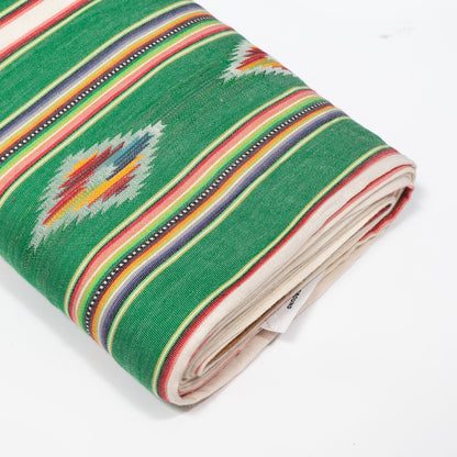 Parrot Green Multicolor Stripe Cotton Lightweight Jacquard Fabric for Dresses | Width: 44"