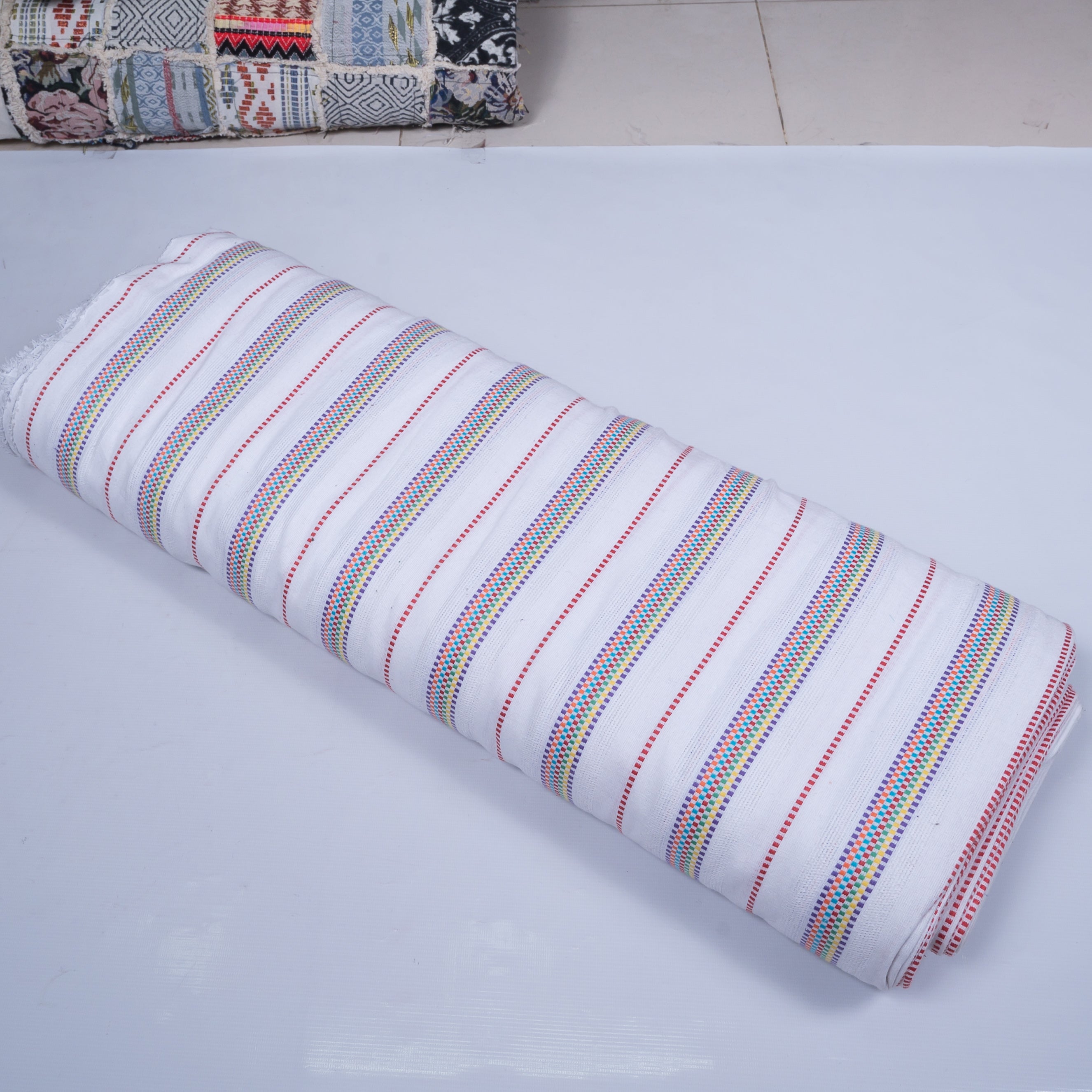 White & Multicolor Lightweight Cotton Jacquard (SKU: JD-85)