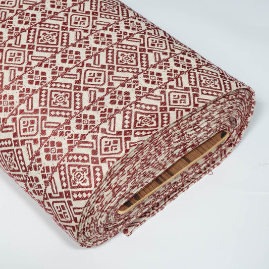Red & White Geometric Cotton Blend Jacquard Fabric - 44" (112 cm)