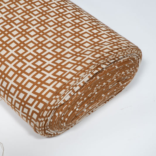 Brown & Cream Geometric Cotton Blend Jacquard Fabric - 44" (112 cm)