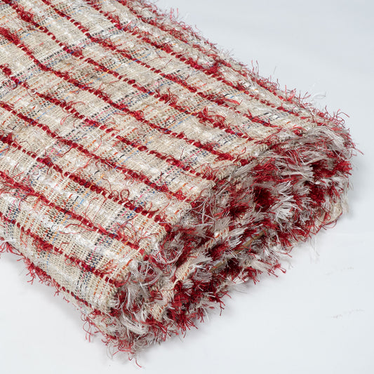Red & White Stripe Cotton Blend Jacquard Fabric - 44" (112 cm)
