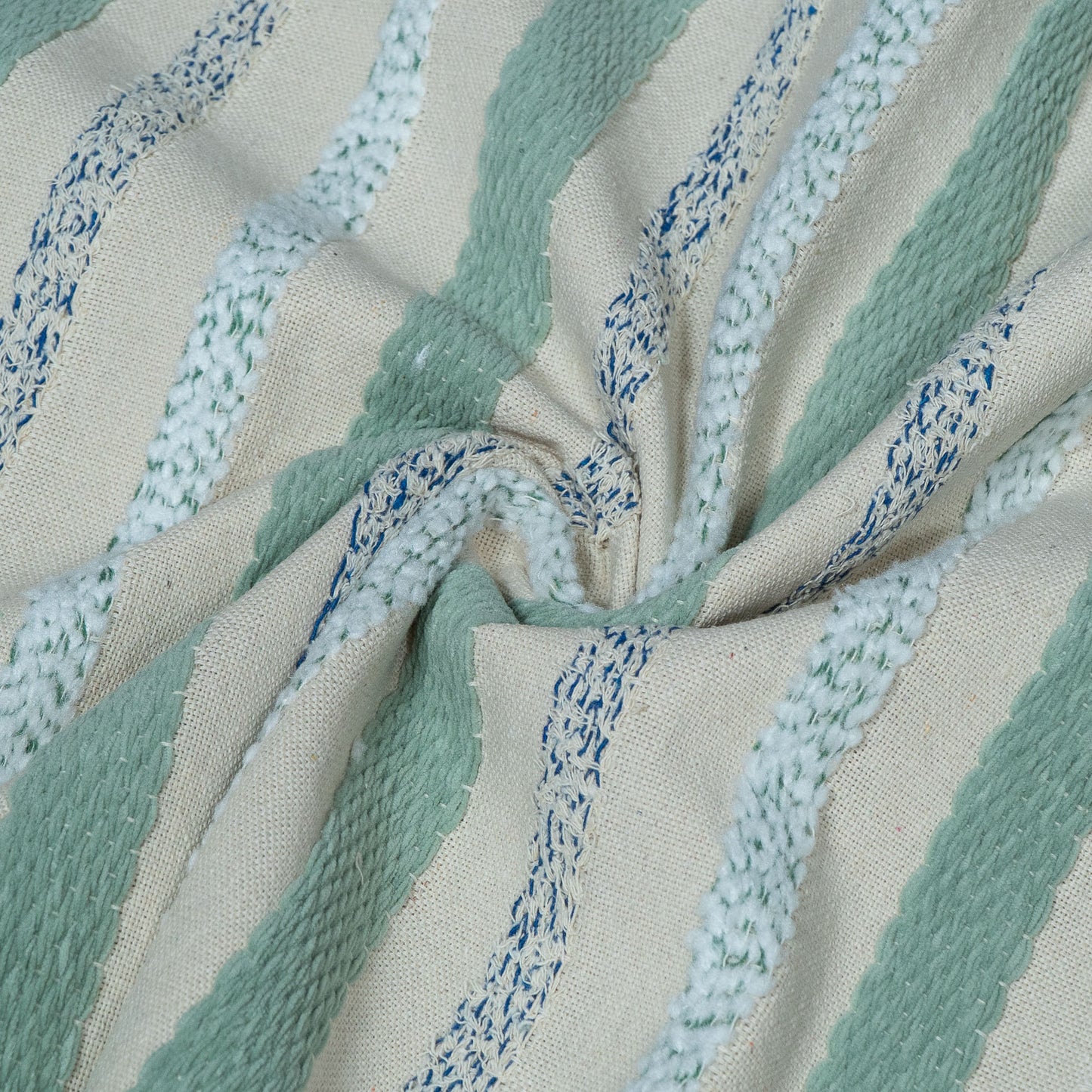 White And Blue Strepe Cotton Jacquard Fabric | SKU: JDD-314