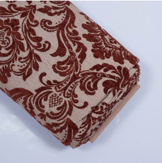Brown color Floral Design Poly Cotton Velvet Blend Jacquard (SKU: JDD-330)