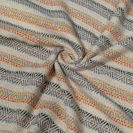 Cream Strepes Cotton Jacquard Fabric | SKU: JDD-408