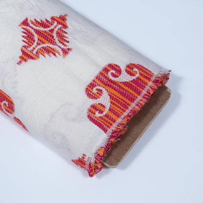 White & Red Geometric Design Cotton Jacquard (Sku: JDD-433)