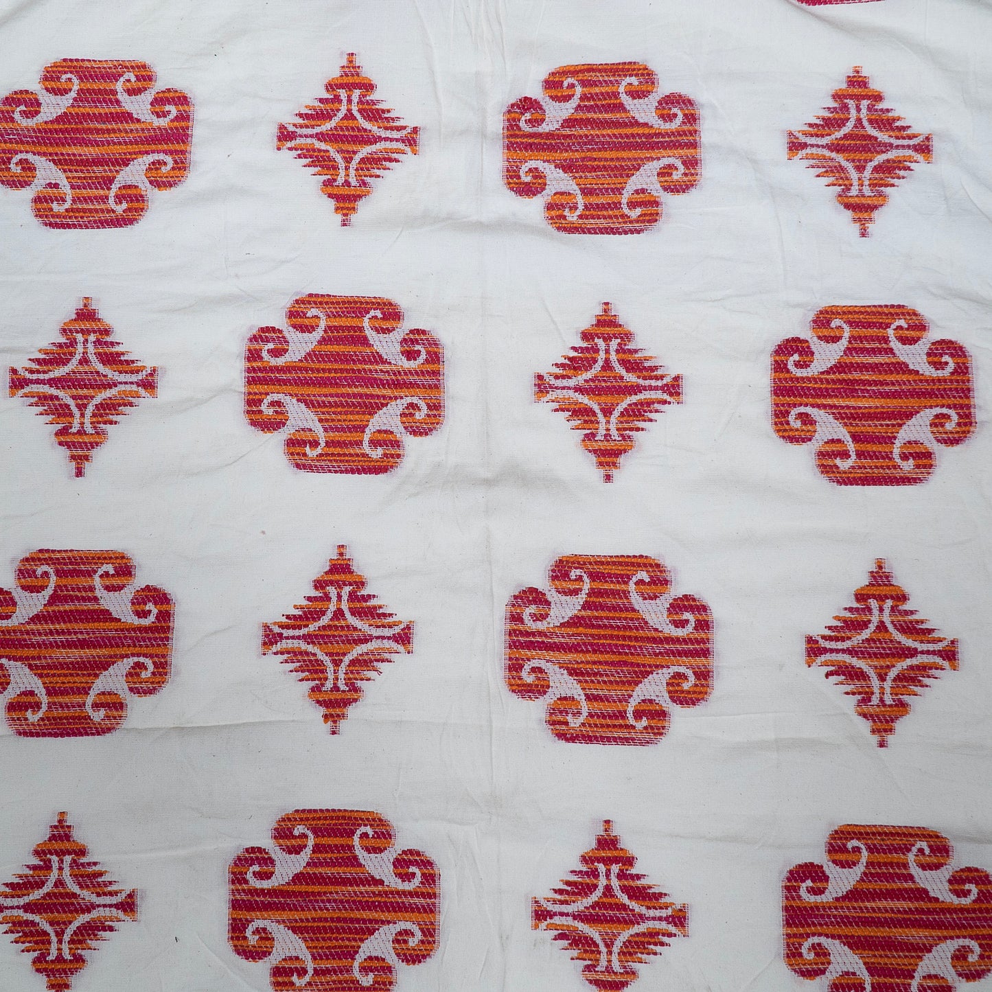 White & Red Geometric Design Cotton Jacquard (Sku: JDD-433)