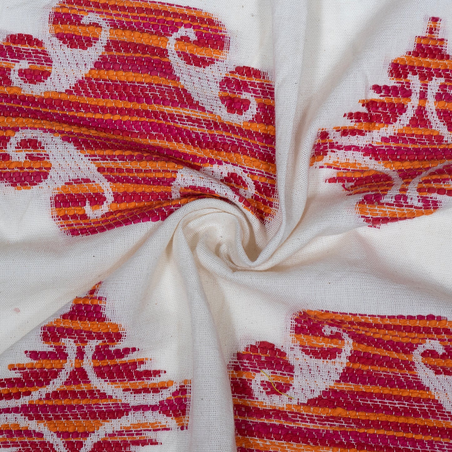 White & Red Geometric Design Cotton Jacquard (Sku: JDD-433)