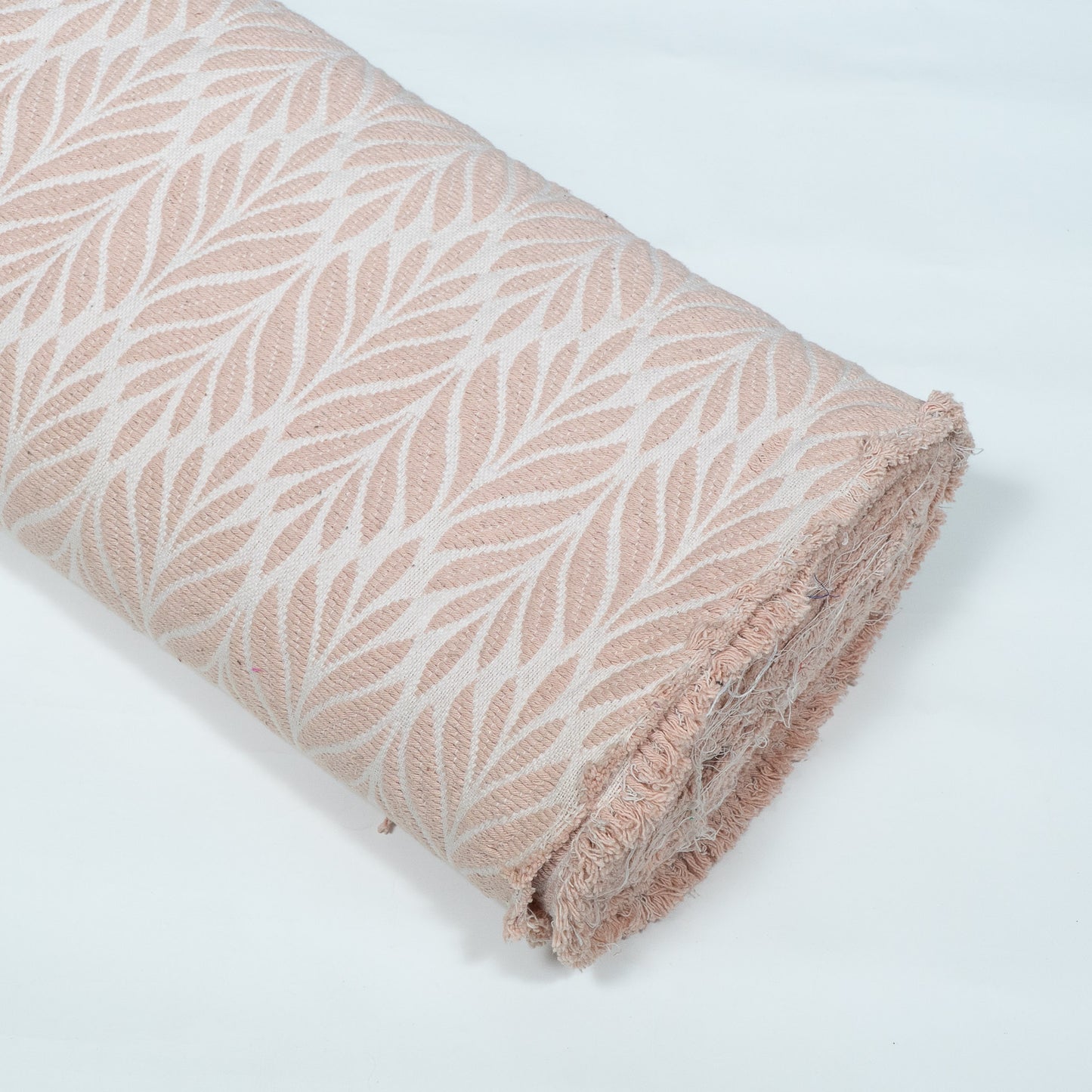 White & Light Peach Leaf Design Textured Dyeable Cotton Jacquard | SKU : JDD-451