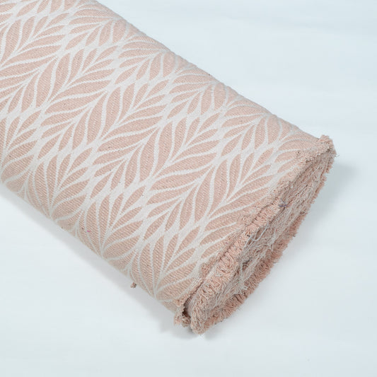 White & Light Peach Leaf Design Textured Dyeable Cotton Jacquard | SKU : JDD-451