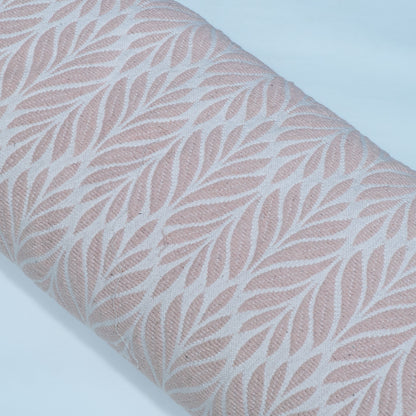 White & Light Peach Leaf Design Textured Dyeable Cotton Jacquard | SKU : JDD-451