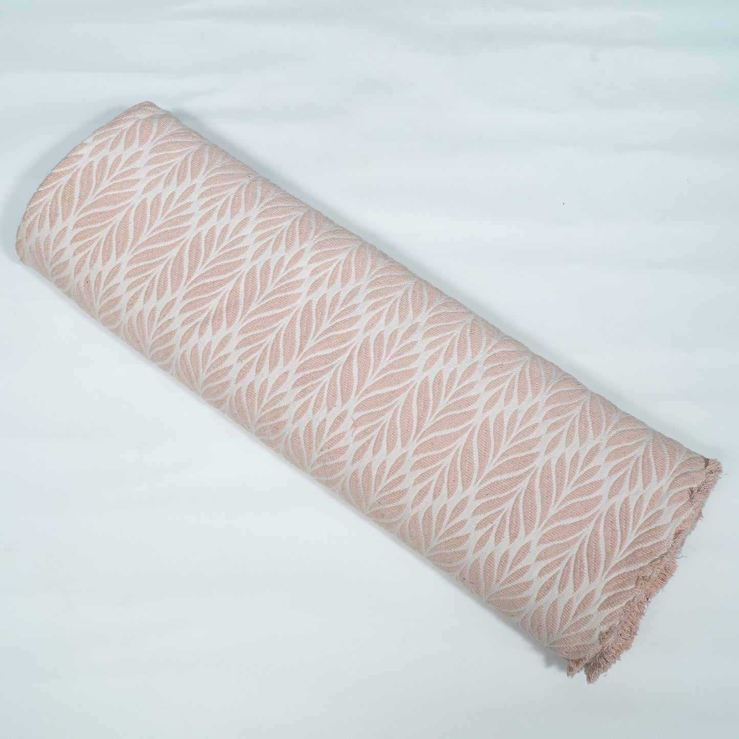 White & Light Peach Leaf Design Textured Dyeable Cotton Jacquard | SKU : JDD-451