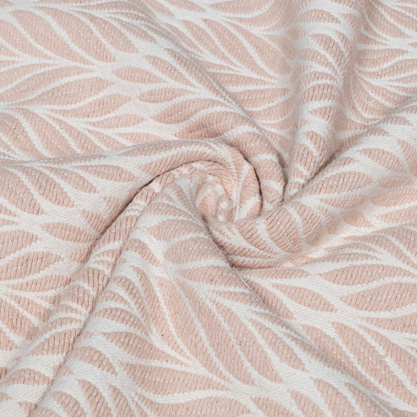 White & Light Peach Leaf Design Textured Dyeable Cotton Jacquard | SKU : JDD-451